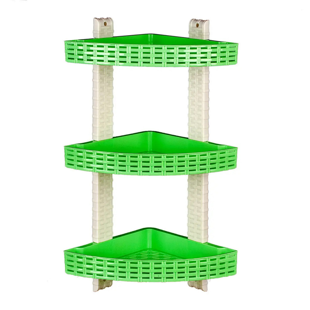 Полиця у ванну кутова "Ротанг" 3 яруси зелена з білим 55х21 см R-Plastic Одеса - фото 1