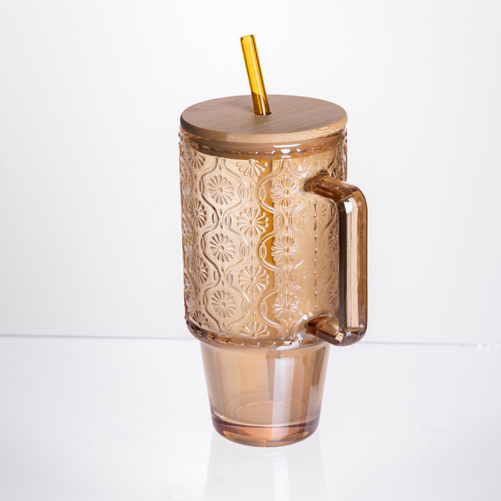 Yiwu Скляна чашка з кришкою і трубочкою 750 мл Коричнева HP-19-50NR Коломия - фото 3