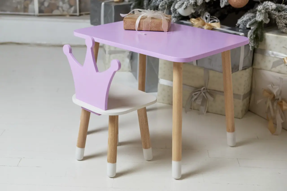 Дитячий прямокутний столик зі стільцем Корона з білим сидінням (Фіолетовий) Київ