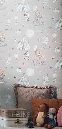 Шпалери флізелінові еко Rasch Kids World II 0.53х10 дитячі цирк шатри звірі гірлянди велосипеди на кремовому Київ