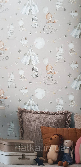 Шпалери флізелінові еко Rasch Kids World II 0.53х10 дитячі цирк шатри звірі гірлянди велосипеди на кремовому Київ - фото 2