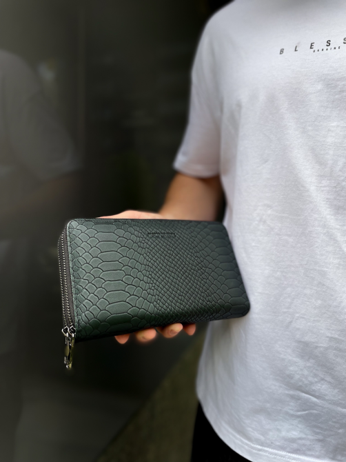 Двобліскавковий клатч з фактурної натуральної шкіри Київ - фото 6