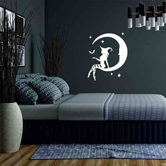 Декоративне настінне Панно «Ведьма на місяці», Декор на стіну 90*75 см, Білий Київ