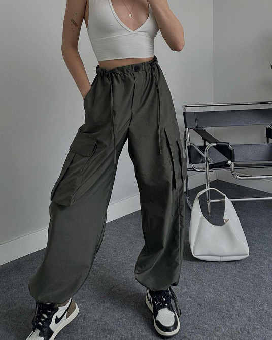 Жіночі широкі плащові штани карго матова плащівка Одеса - фото 1