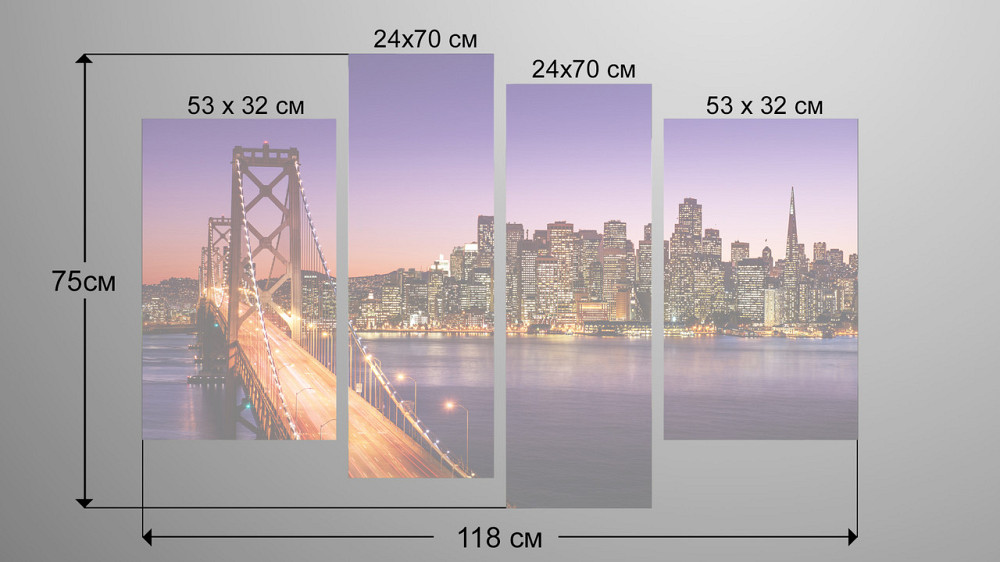 Модульна картина Нічне Місто Міст Art-57_4 Київ - фото 3