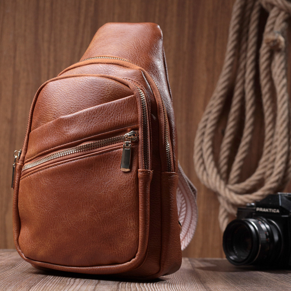 Практичная женская сумка с одной лямкой через плечо из экокожи Vintage 22758 Рыжий Киев - изображение 9