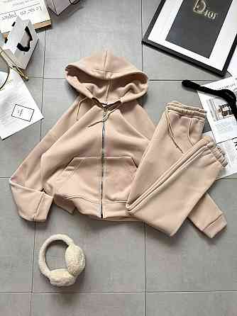 Жіночий стильний повстяний костюм двойка турецька тринитка Бежевий, 42/44 Одеса