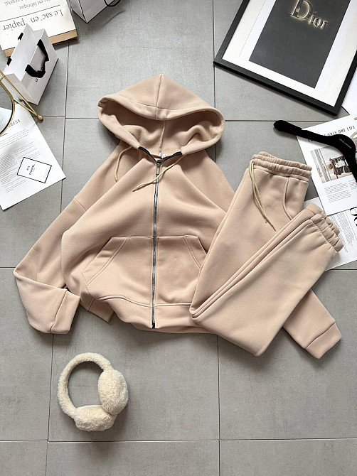 Женский стильный войлочный костюм двойка турецкая трехнить Бежевий, 42/44 Одесса - изображение 2