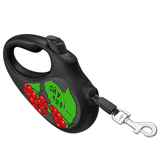 Повідець-рулетка для собак WAUDOG R-leash, малюнок "Каліна", XS, до 12 кг, 3 м, світловідбивна стрічка чорний Вінниця