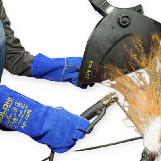 Рукавички "Краги" 35см коров'ячий спилок вищої якості, підкладка бавовна, сині Мукачево