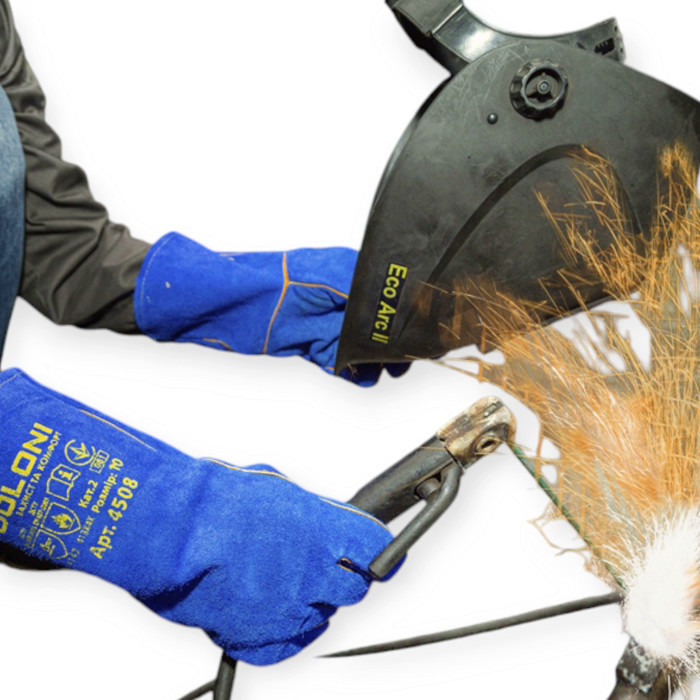 Рукавички "Краги" 35см коров'ячий спилок вищої якості, підкладка бавовна, сині Мукачево - фото 2