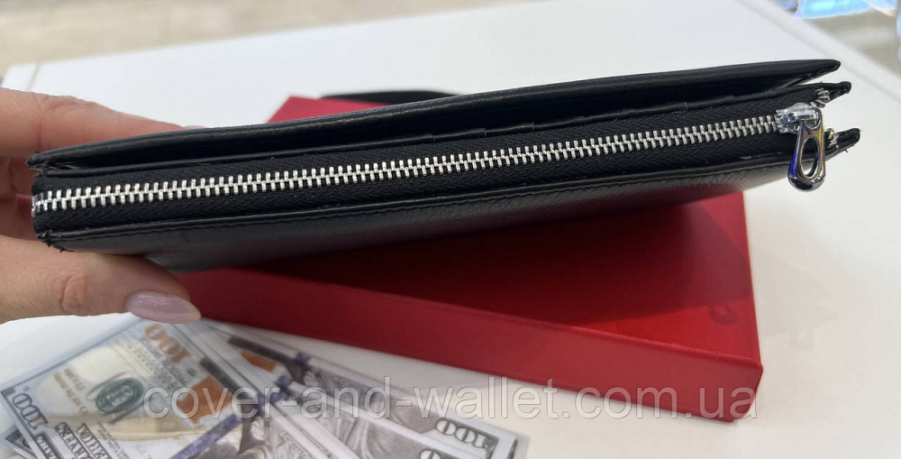 Большой кожаный мужской кошелек черного цвета на молнии Helen Verde 1431 Киев - изображение 4