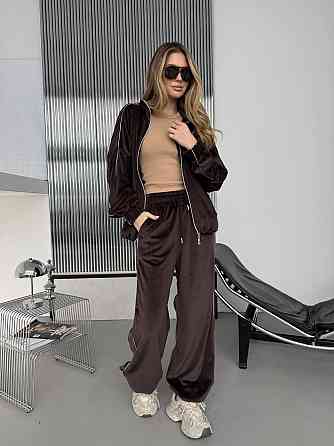 Женский стильный повседневный велюровый костюм двойка Шоколад Одесса