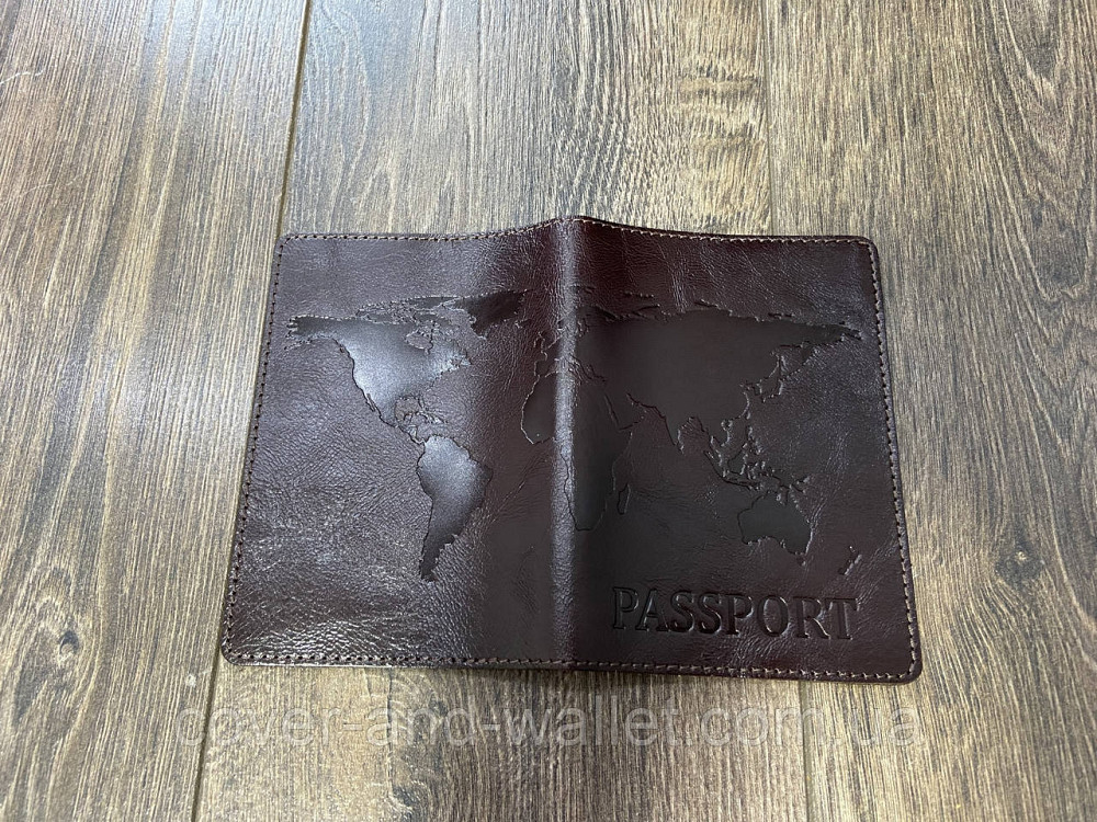 Жовта обкладинка на паспорт карта світу з гладкої шкіри ST Leather коричневий Київ - фото 4