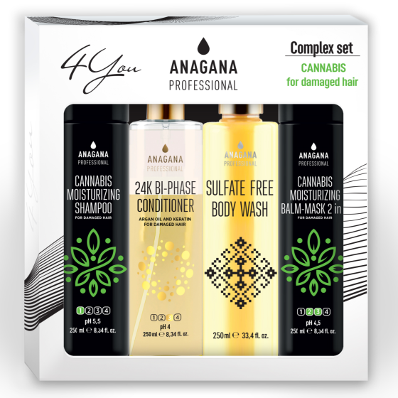 Набір 4YOU "Зволожуючий з олією канабісу" для тонкого пошкодженого волосся ANAGANA 4х250 мл Київ