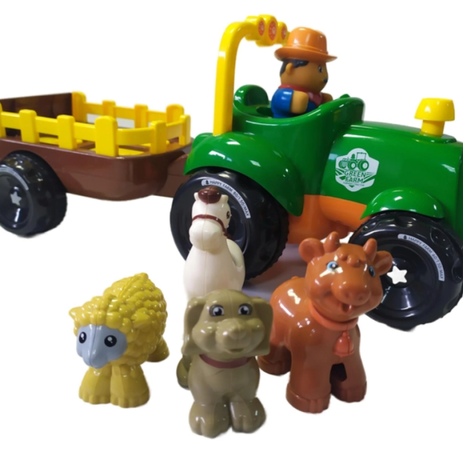 Трактор музичний Limo Toy з причепом звуки підсвічування 4 фігурки в комплекті Зелений (M 5572 UA) Чернігів - фото 6