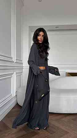 Женский базовый костюм тройка (кардиган+штаны+лонг) вискоза Графит, 46/50 Одесса