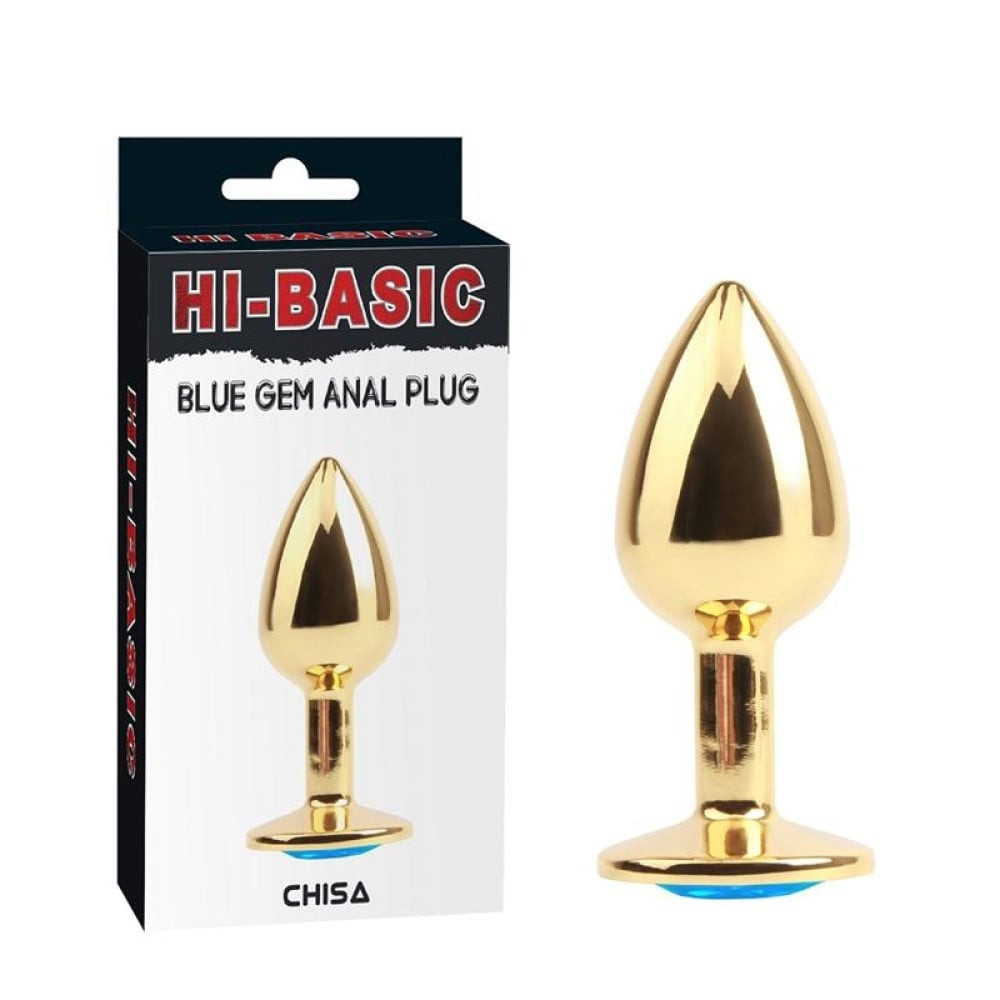 Анальная пробка с голубым камнем Chisa Hi-Basic, золотистая Sex Aura Киев - изображение 1