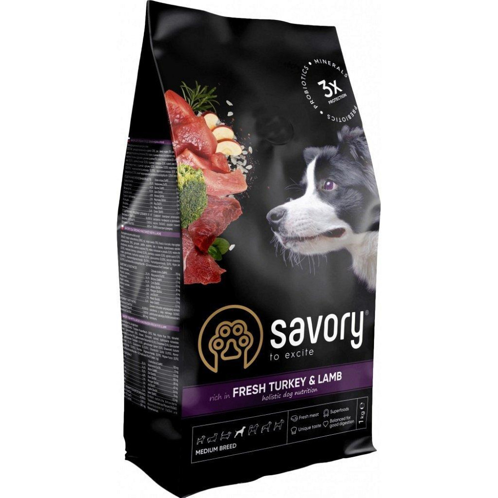 Сухой корм Сейвори Savory Medium Breed rich in Fresh Turkey & Lamb для собак средних пород, 12 кг Винница - изображение 1