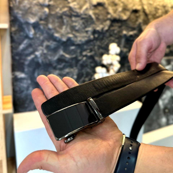 Шкіряний чоловічий ремінь з автоматичною пряжкою Київ - фото 4