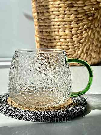 Кухоль чашка Olens "Леденець" 450 мл 8030-255 прозорий із зеленою ручкою Київ