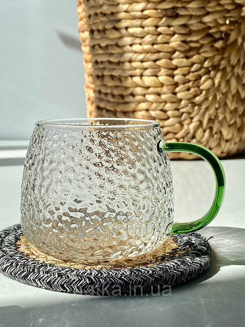Кухоль чашка Olens "Леденець" 450 мл 8030-255 прозорий із зеленою ручкою Київ - фото 1