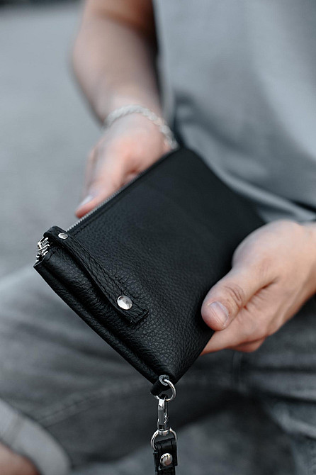 Чоловічий клатч-гаманець із натуральної зернистої шкіри SKILL Trampl (Чорний) Суми - фото 1