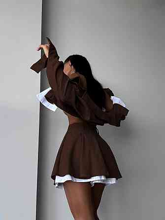 Жіночий стильний костюм-двійка: піджак і спідниця мікровельвет Шоколад, 42/44 Одеса