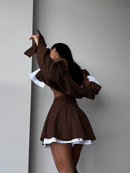 Жіночий стильний костюм-двійка: піджак і спідниця мікровельвет Шоколад, 42/44 Одеса - фото 5