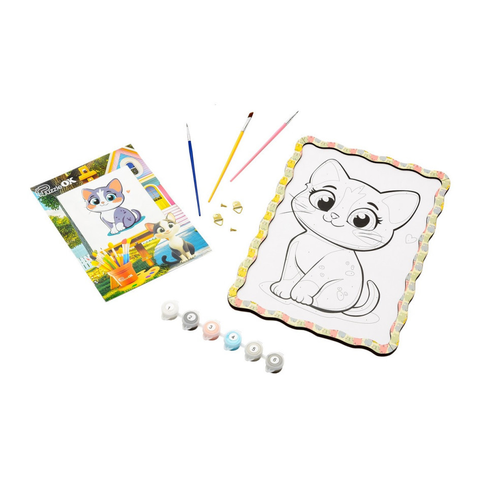 Картина по номерах "Котик" Puz-22945 формат А4 пензлик, фарби, кріплення для стіни Вінниця - фото 1