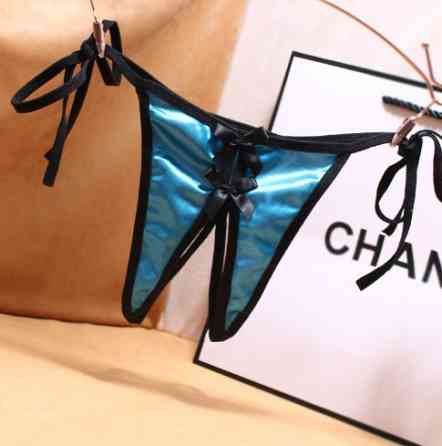 Труси з розрізом шовкові жіночі, блакитні - розмір універсальний, збоку зав'язуються Київ