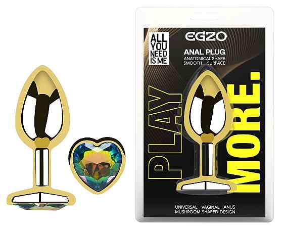 Анальна пробка з кристалом EGZO - Gold Heart Plug Rainbow size S Sex Aura Київ