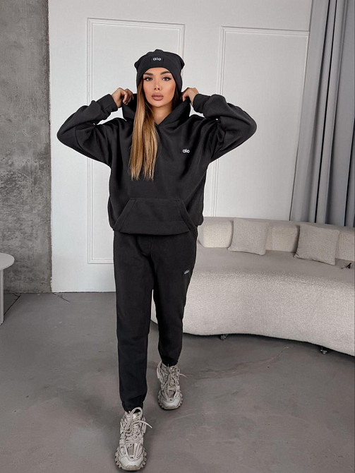 Жіночий стильний теплий костюм із флісу полар із шапкою Графіт, 46/48 Одеса - фото 3