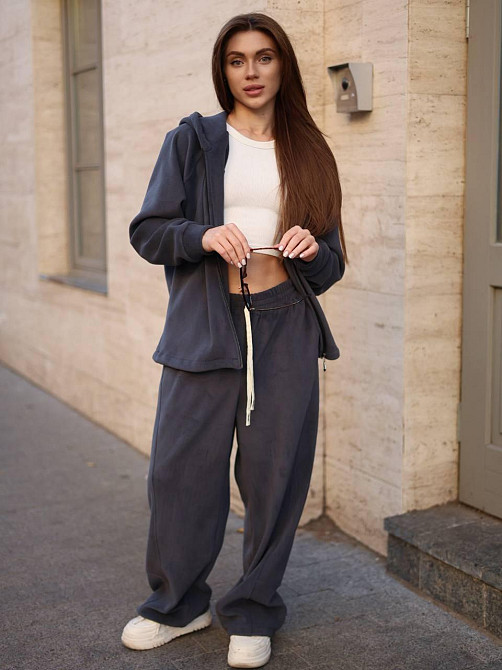 Жіночий теплий повсякденний костюм з турецького двостороннього флісу Графіт Одеса - фото 9