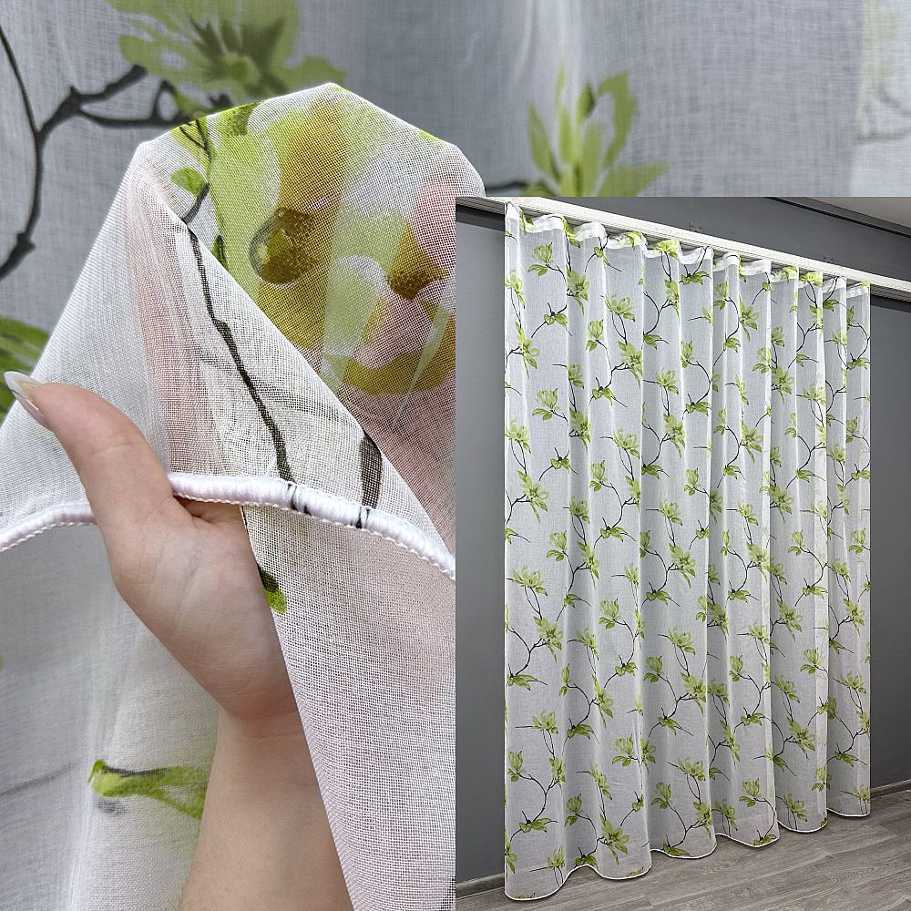 Тюль VR-Textil 1909т Flora Батист Білий з салатовим 300х270 см (40-245) Київ - фото 1