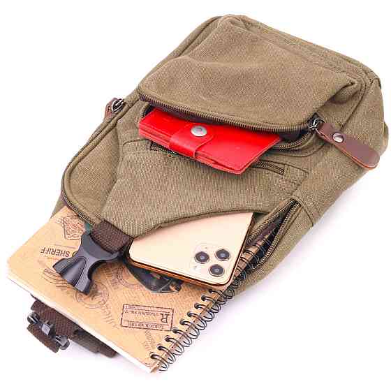 Сумка через плечо с USB кабелем мужская оливковая (Vintage) Киев