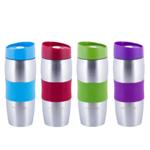 Термочашка 380мл з TPR вставкою нержавіюча сталь (салат/фіолет/блакит/черв) KAMILLE 2053R Житомир