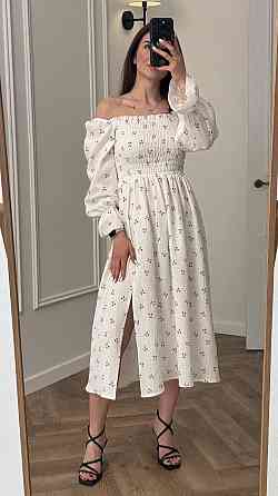 Жіноча сукня міді з відкритими плечима з мусліну Вишні XS/S Харків