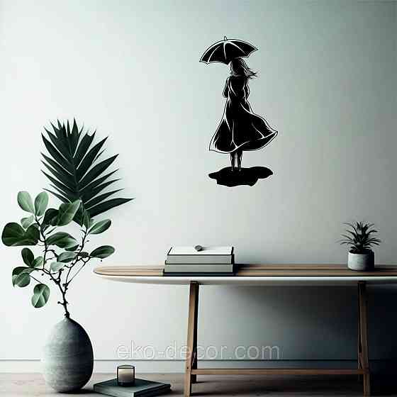 Декоративное настенное Панно «Девушка с зонтом», Декор на стену 110*57 см, Черный Киев