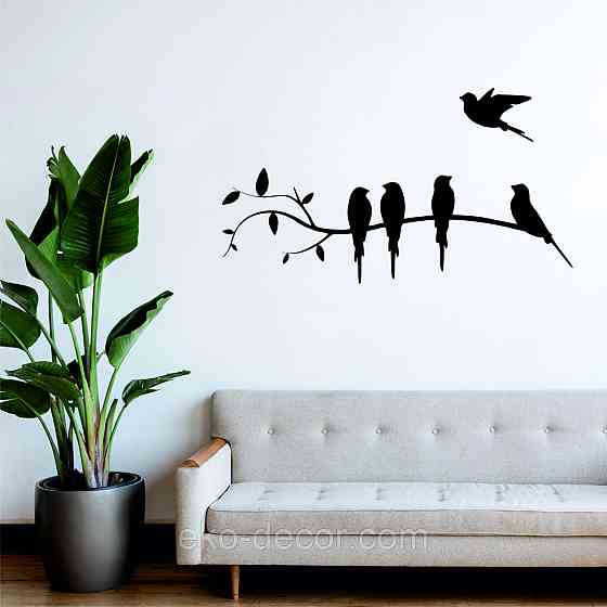 Декоративное настенное Панно «Птички на ветке», Декор на стену 90*29 см, Черный Киев