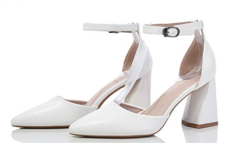 Meideli Літні босоніжки жіночі на підборах білі з еко-шкіри на стійкому каблуці закриті MEIDELI Коломия - фото 1