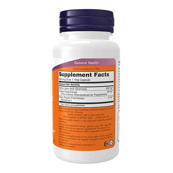 Альфа-липоевая кислота Now Foods Alpha Lipoic Acid 600mg 120 капс Киев