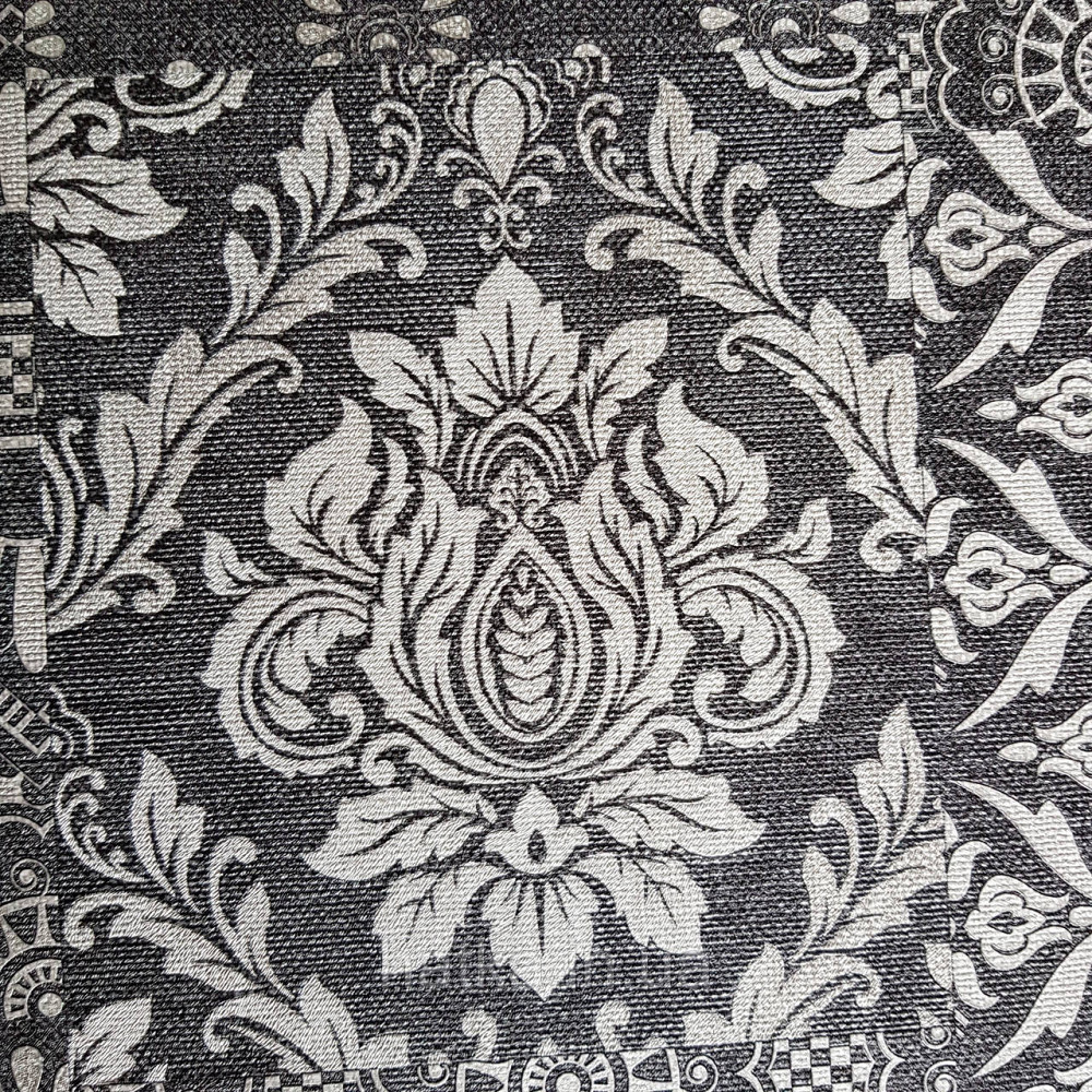 Шпалери метрові вінілові на флізелін Yuanlong Samsara східний стиль під килим білі сріблом на чорному 3д Київ - фото 1