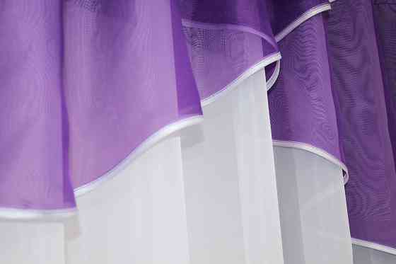 Кухонная тюль арка с ламбрекеном VR-Textil № 025к белый с фиолетовым 270х170 см (52-0784) Киев