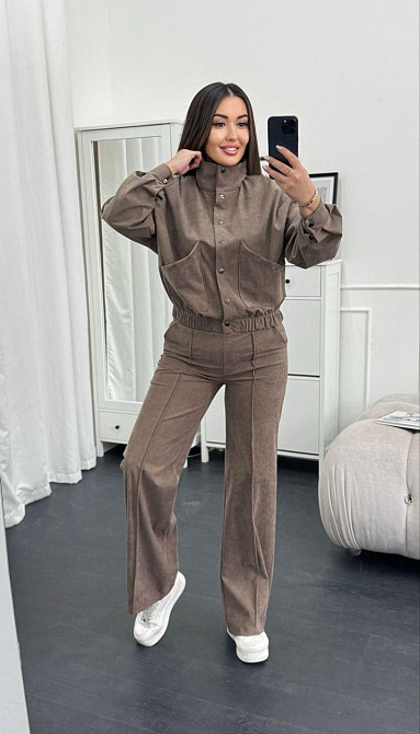 Женский стильный повседневный костюм двойка бомбер+брюки Бежевый, 50/52 Одесса - изображение 6