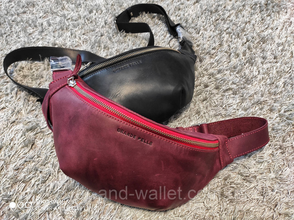 Стильна жіноча бордова сумка бананка з натуральної шкіри Grande Pelle 741623 Київ - фото 1