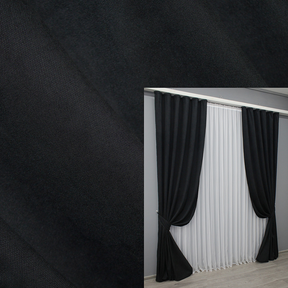 Комплект готових штор VR-Textil Мікровелюр Petek № 1522ш Чорний 150х290 см 2 шт (33-0375) Київ - фото 1