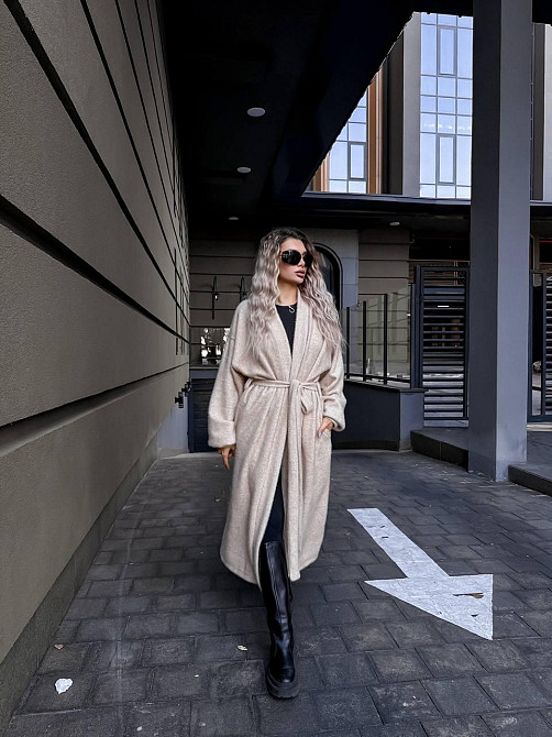 Жіночий теплий довгий кардиган на запах щільна альпака Беж Одеса - фото 7