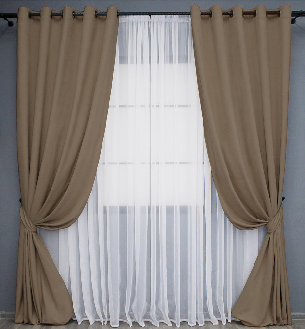 Комплект штор на люверсах VR-Textil Мікровелюр Petek YL № 1799ш Какао 150х270 см 2 шт (37-0265) Київ - фото 2