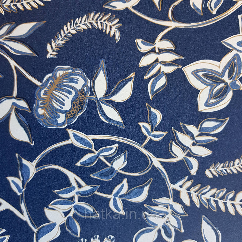 Шпалери вінілові на флізелін Caselio Mystery 0.53х10 м дитячі яскраві блакитні квіти білі слони золотом на Київ - фото 3